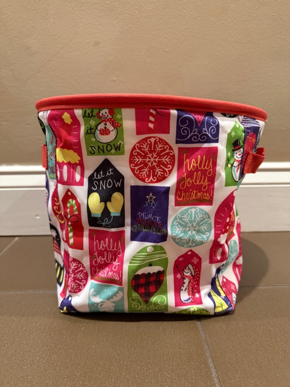 Thirty One Festive Christmas Holiday Patterned Storage Bucket